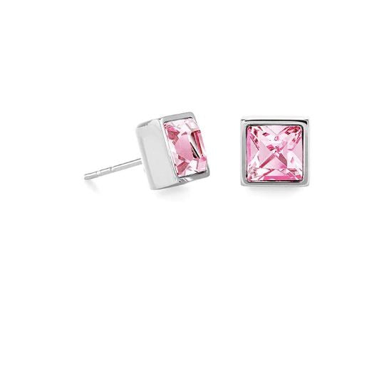 BRILLIANT SQUARE STUD EARRINGS WITH CRYSTALS 0500/21_1917 - ROSE