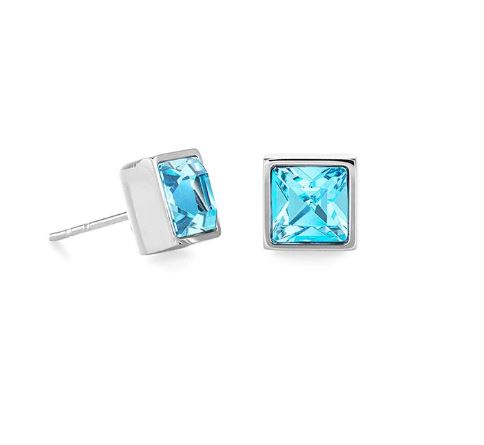 BRILLIANT SQUARE STUD EARRINGS WITH CRYSTALS 0500/21_2017 - LIGHT BLUE