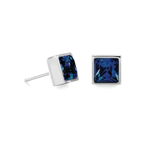 BRILLIANT SQUARE STUD EARRINGS WITH CRYSTALS 0500/21_0742 - NAVY BLUE