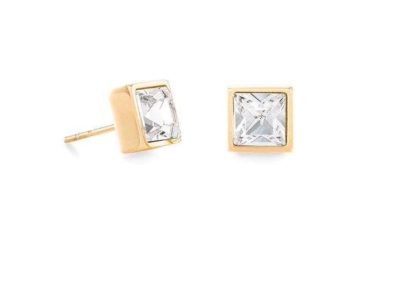 BRILLIANT SQUARE STUD EARRINGS WITH CRYSTALS 0500/21_1816 - CRYSTAL GOLD