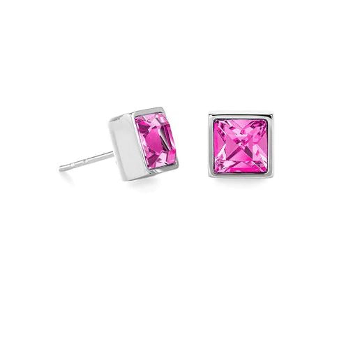 BRILLIANT SQUARE STUD EARRINGS WITH CRYSTALS 0500/21_0417 - MAGENTA