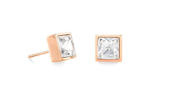 BRILLIANT SQUARE STUD EARRINGS WITH CRYSTALS 0500/21_1822 - CRYSTAL ROSE GOLD