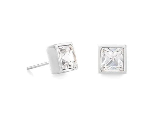 BRILLIANT SQUARE STUD EARRINGS WITH CRYSTALS 0500/21_1817 - CRYSTAL STAINLESS STEEL