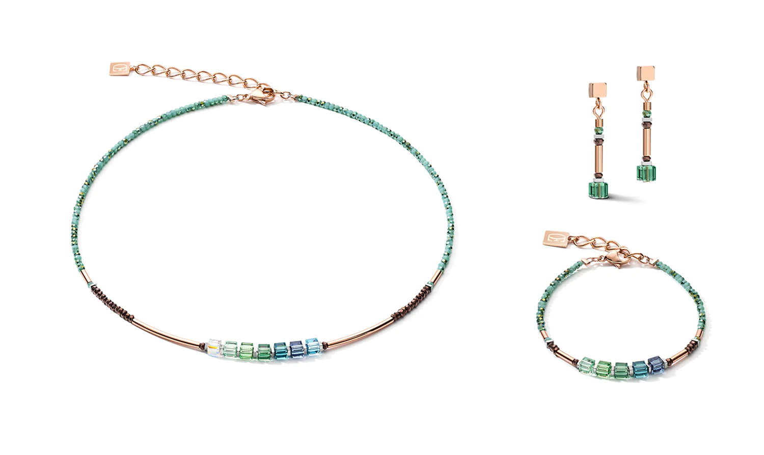 COEUR DE LION - Geocube Petrol Blue Green, Hematite & Rose Gold 5027_0537