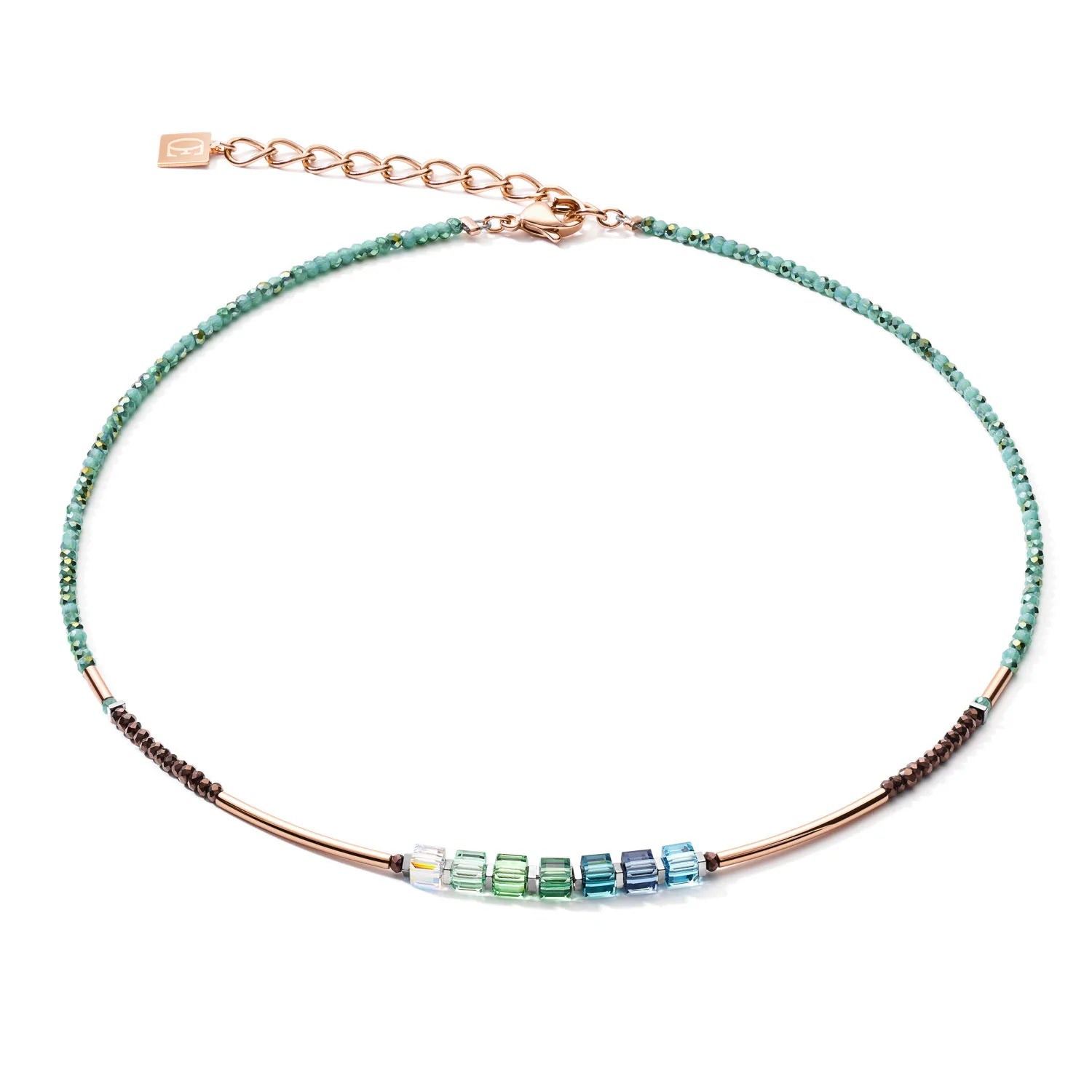 COEUR DE LION - Geocube Petrol Blue Green, Hematite & Rose Gold 5027_0537