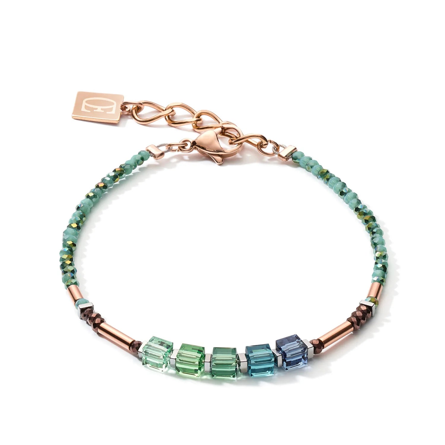 COEUR DE LION - Geocube Petrol Blue Green, Hematite & Rose Gold 5027_0537