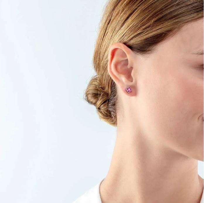 BRILLIANT SQUARE STUD EARRINGS WITH CRYSTALS 0500/21_1917 - ROSE