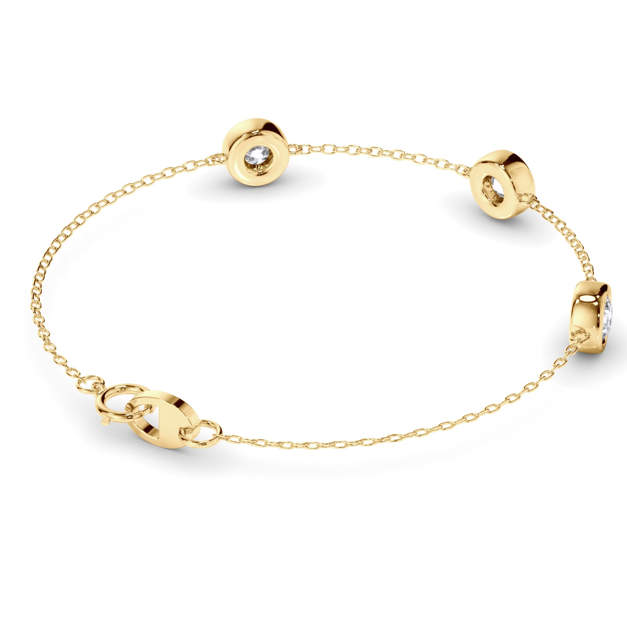 3-Stone Bezel Set Round Brilliant Cut Natural Mined Diamond Bracelet