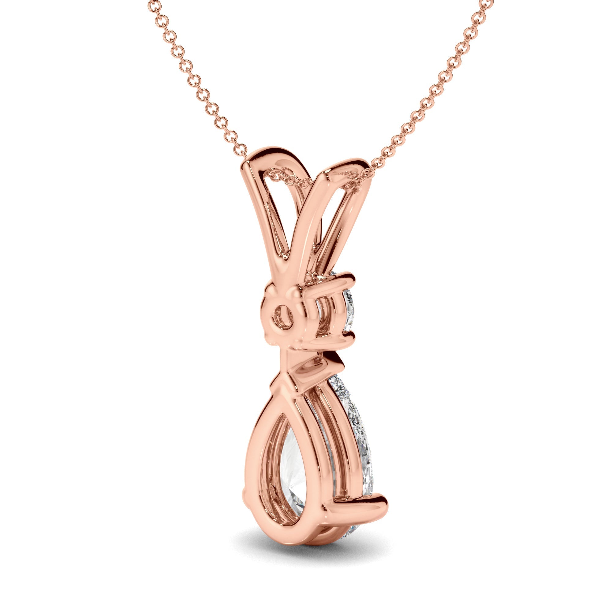 Pear & Round Brilliant Cut Diamond Drop Pendant