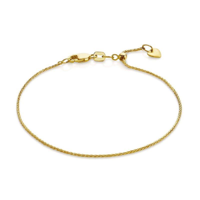 9ct Yellow Gold Adjustable 1mm Magic Wheat Link Bracelet