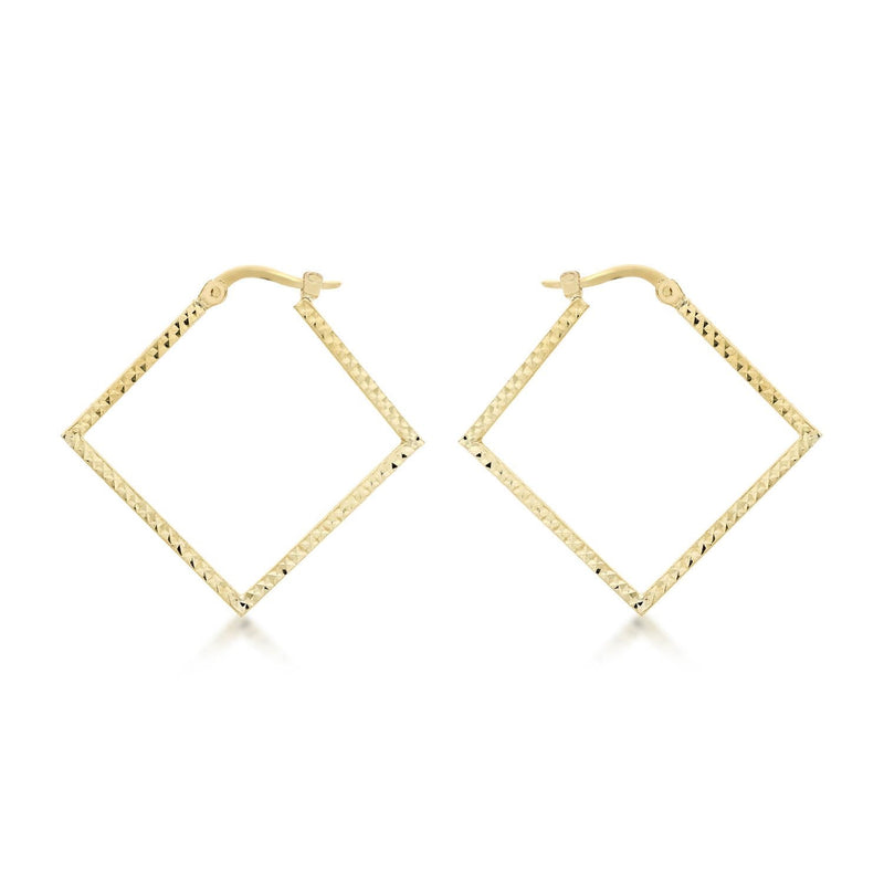 9ct Yellow Gold 23mm x 23mm Diamond Cut Square Creole Earrings