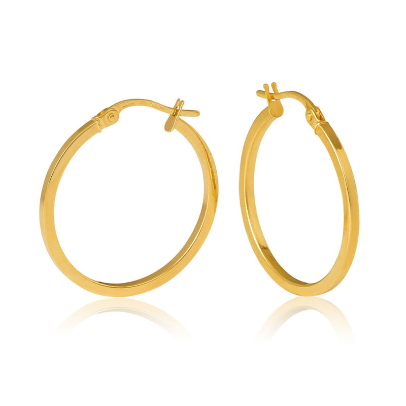 9ct Yellow Gold Square Tube 20mm Hoop Earrings