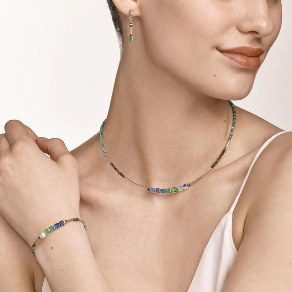 COEUR DE LION - Geocube Petrol Blue Green, Hematite & Rose Gold 5027_0537