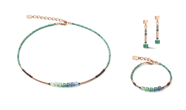 COEUR DE LION - Geocube Petrol Blue Green, Hematite & Rose Gold 5027_0537