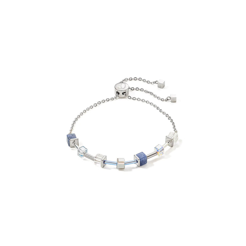 COEUR DE LION - Geo Cube Silver & Blue, Adjustable Stainless Steel 5074_0700