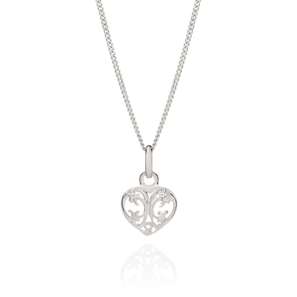 Silver small filigree puffed heart pendant