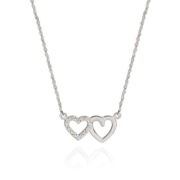 Silver double heart cubic zirconia necklace