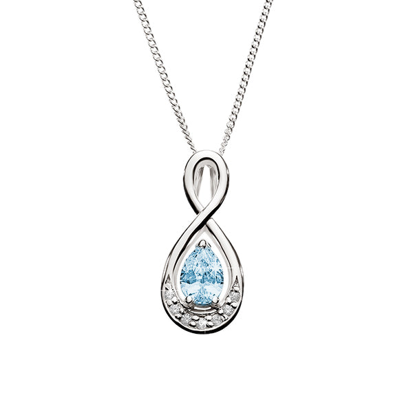 Silver blue CZ infinity necklace