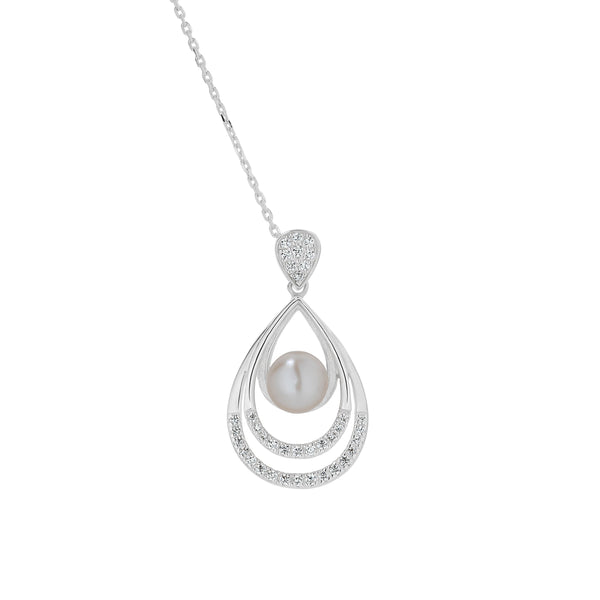 Silver pearl & cubic zirconia necklet