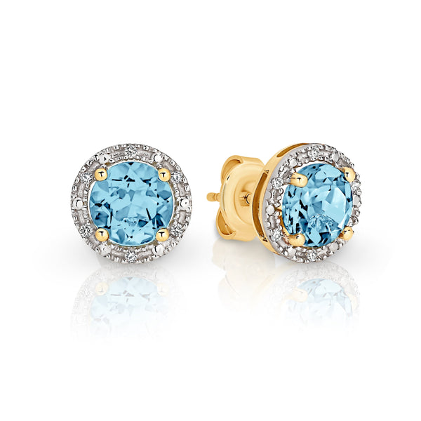 9ct gold blue topaz & diamond studs