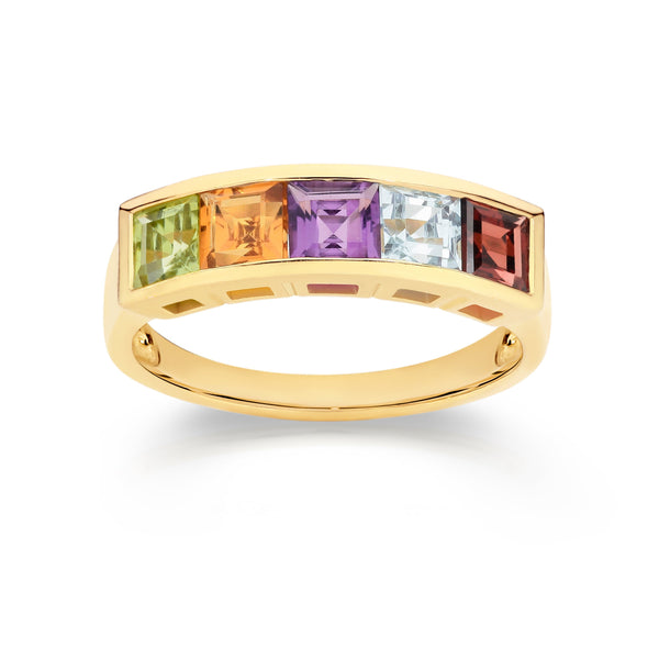 9ct gold multicolour gemstone ring