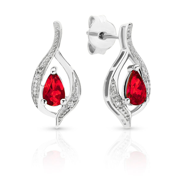 9ct white gold created ruby & diamond earrings