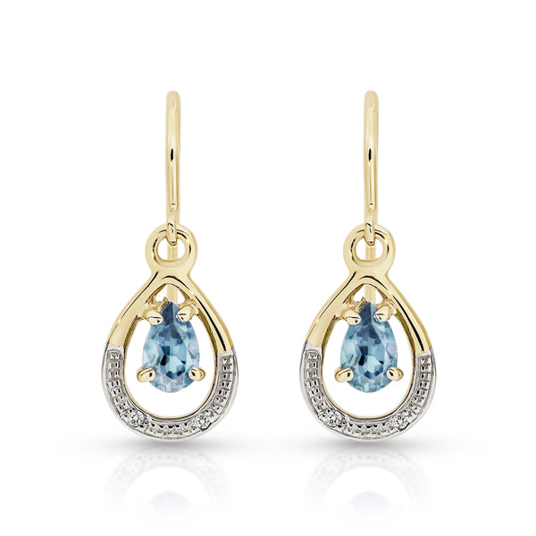 9ct blue topaz & diamond drop earrings