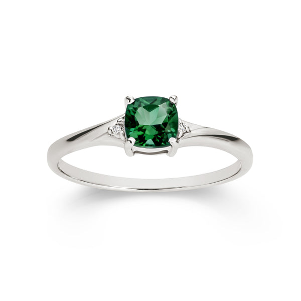 9ct white gold created emerald & diamond ring
