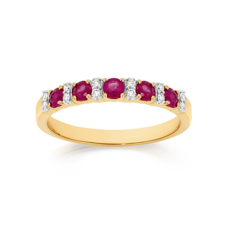 9ct ruby anniversary ring with 0.10ct of dia