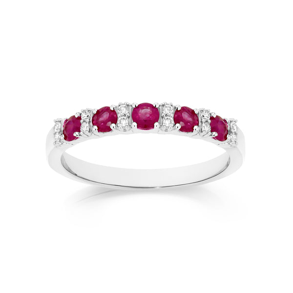 9ct white gold ruby anniversary ring with 0.10ct of dia