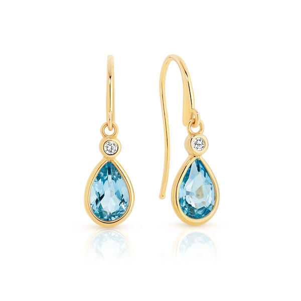 9ct blue topaz & cubic zirconia drop earrings