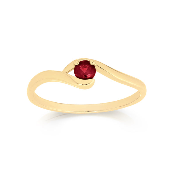 9ct created ruby crossover ring