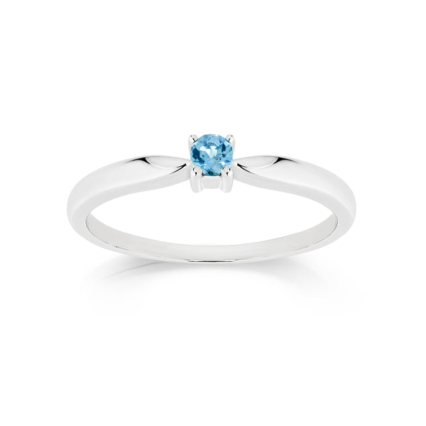9ct white gold claw set blue topaz ring