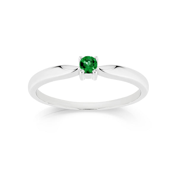 9ct white gold claw set created emerald ring