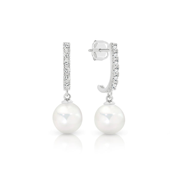 9ct white gold pearl & cubic zirconia huggie studs