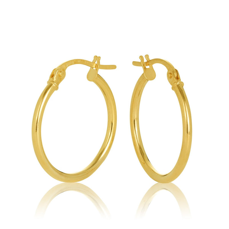 9ct Yellow Gold 1.5mm Round Tube Hoop Earring 15mm