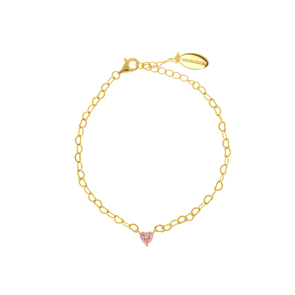 Georgini Sweetheart Heart Chain Bracelet Pink Gold