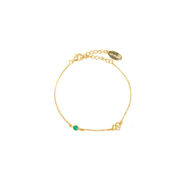 Diamonds by Georgini Natural Green Agate and Two Natural Diamond May Bracelet Gold