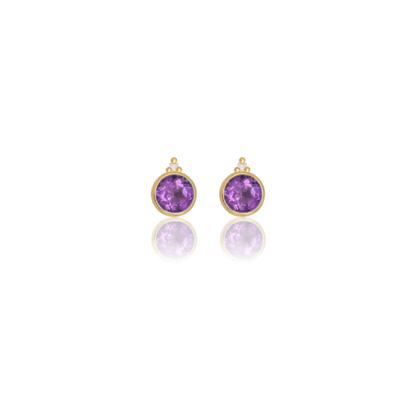Diamonds by Georgini Natural Amethyst and Two Natural Diamond February Earrings Gold