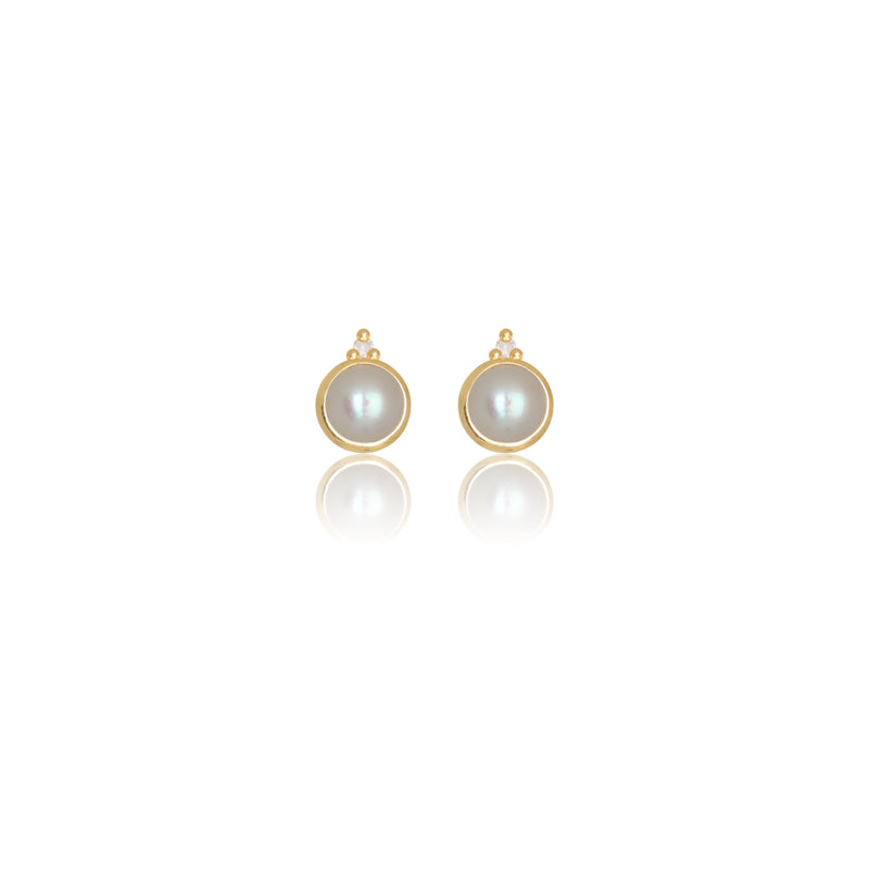 Diamonds by Georgini Freshwater Pearl and Two Natural Diamond June Earrings Gold