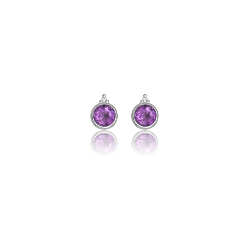 Diamonds by Georgini Natural Amethyst and Two Natural Diamond February Earrings Silver