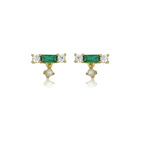 Georgini Gifts Emerald Isle Freshwater Pearl Earrings in Emerald and Gold