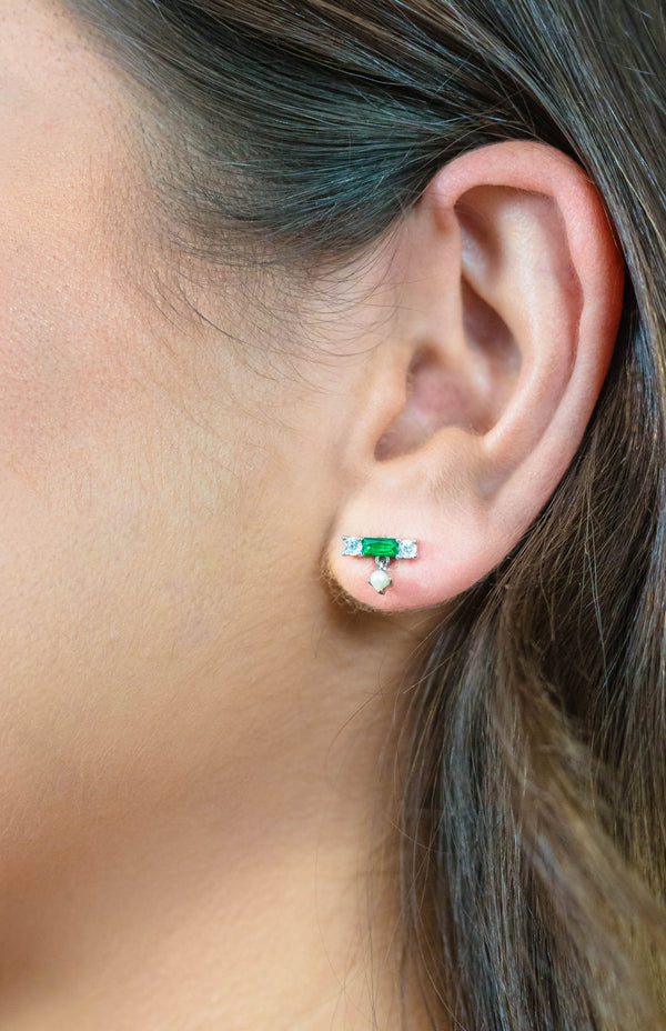Georgini Gifts Emerald Isle Freshwater Pearl Earrings in Emerald and Silver