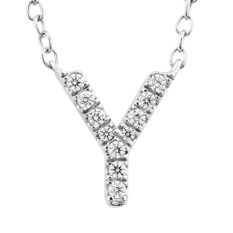 9ct White Gold Diamond Initial 'Y' Necklace