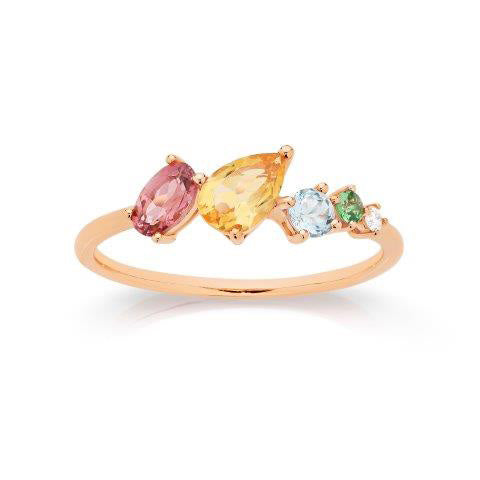 9ct Rose Gold Gemstone Scatter Ring