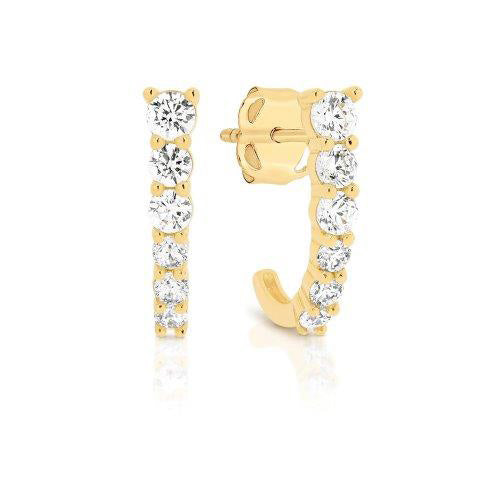 9ct Yellow Gold Claw Set Cubic Zirconia Huggie Stud Earrings