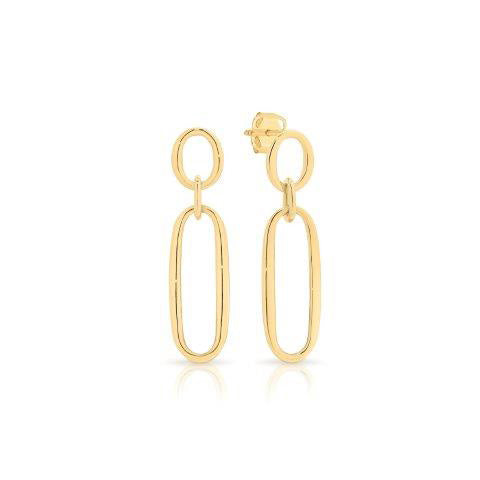 9ct Yellow Gold Polished Flat Paperclip Drop Stud Earrings
